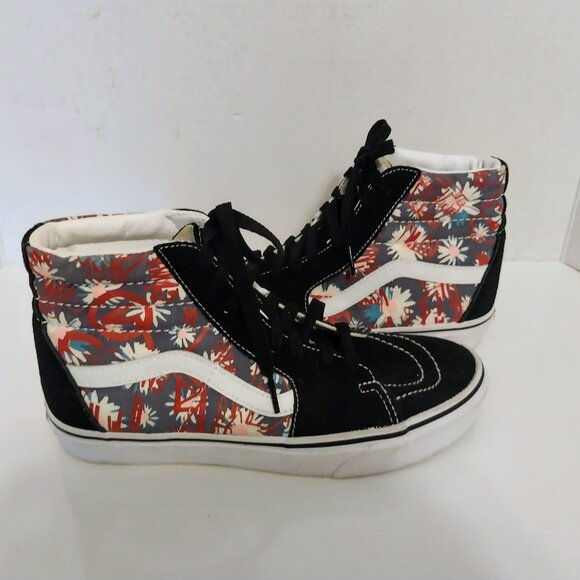 VANS OFF THE WALL BLACK SUEDE/FLOWER CANVAS HIGH TOPS M-7 W-8.5 - Picture 4 of 11